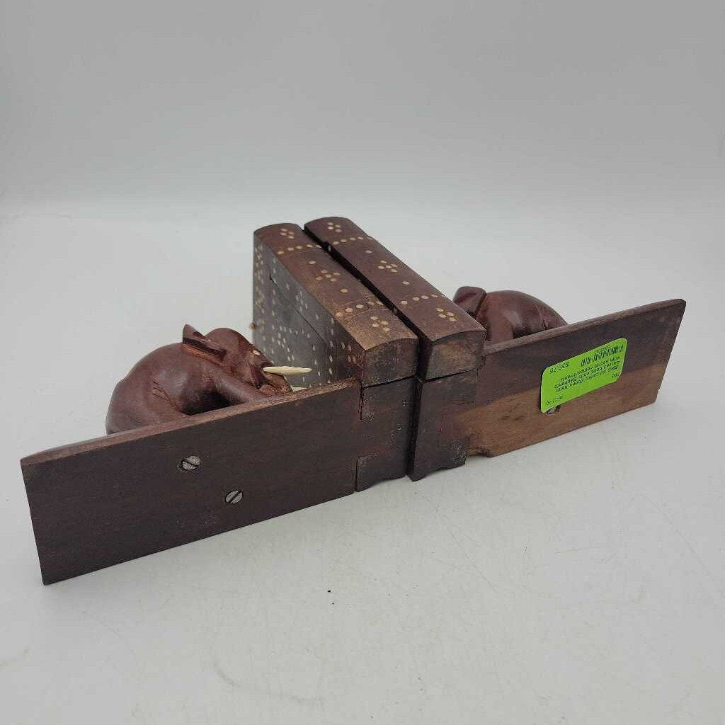 Sri Lanka Ebony hand carved book ends Elephants with secret compartments (SBG)