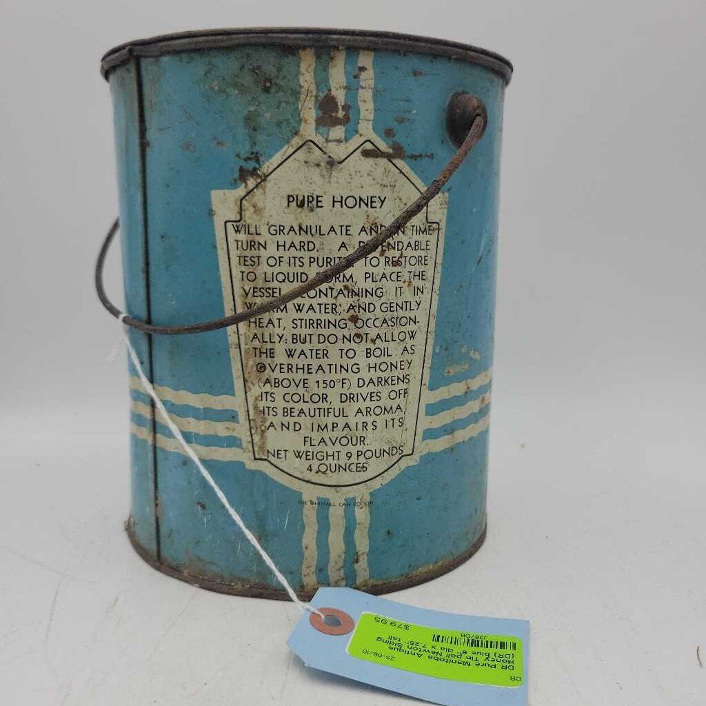 Pure Manitoba Antique Honey Tin pail Newton Siding (DR)