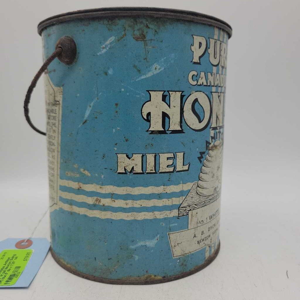 Pure Manitoba Antique Honey Tin pail Newton Siding (DR)