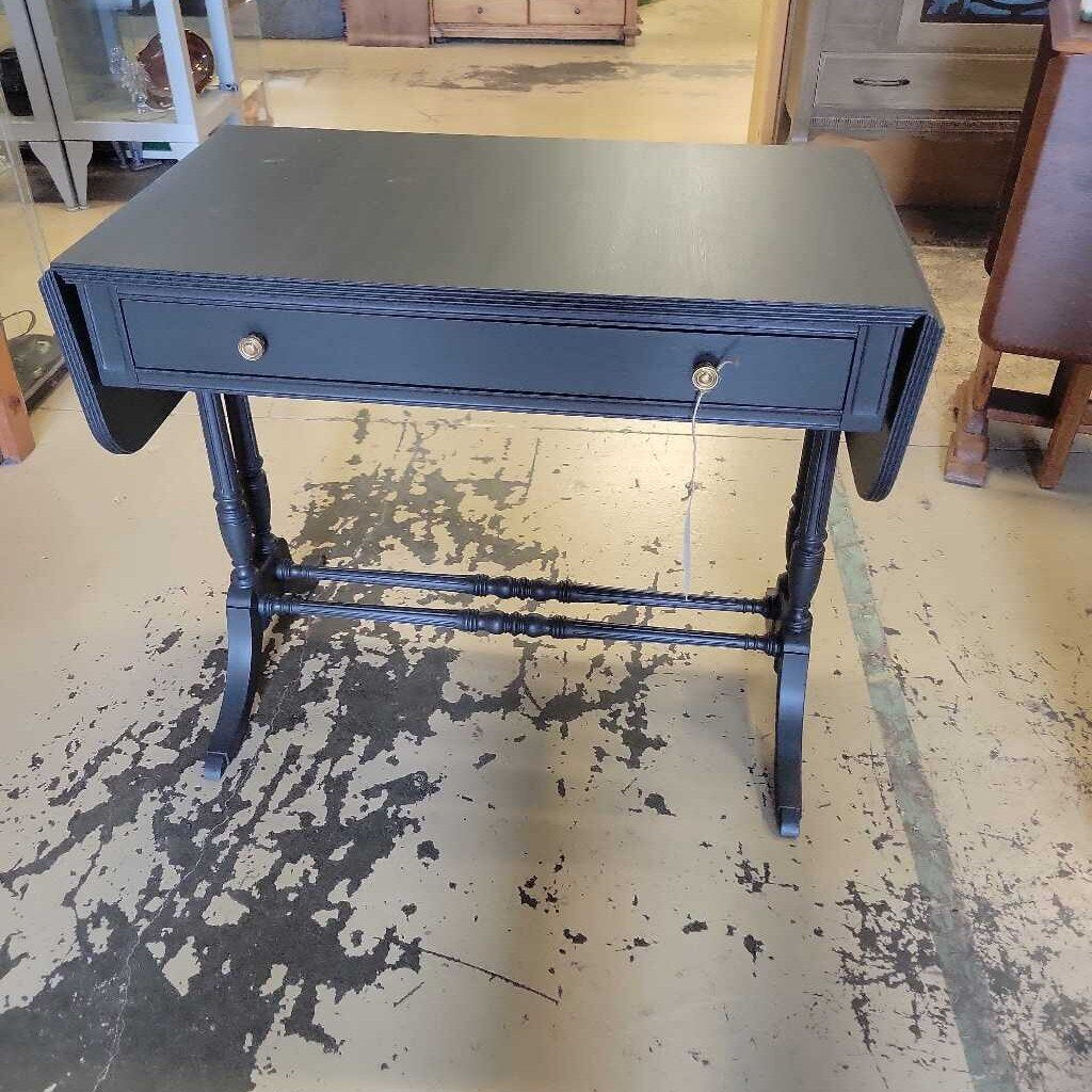 HB 1 Custom painted drop leaf hall table with drawer. Original brass hardware
