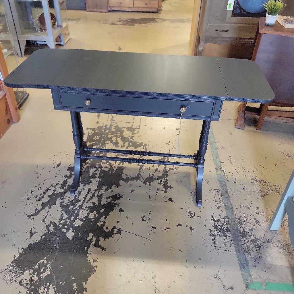 HB 1 Custom painted drop leaf hall table with drawer. Original brass hardware