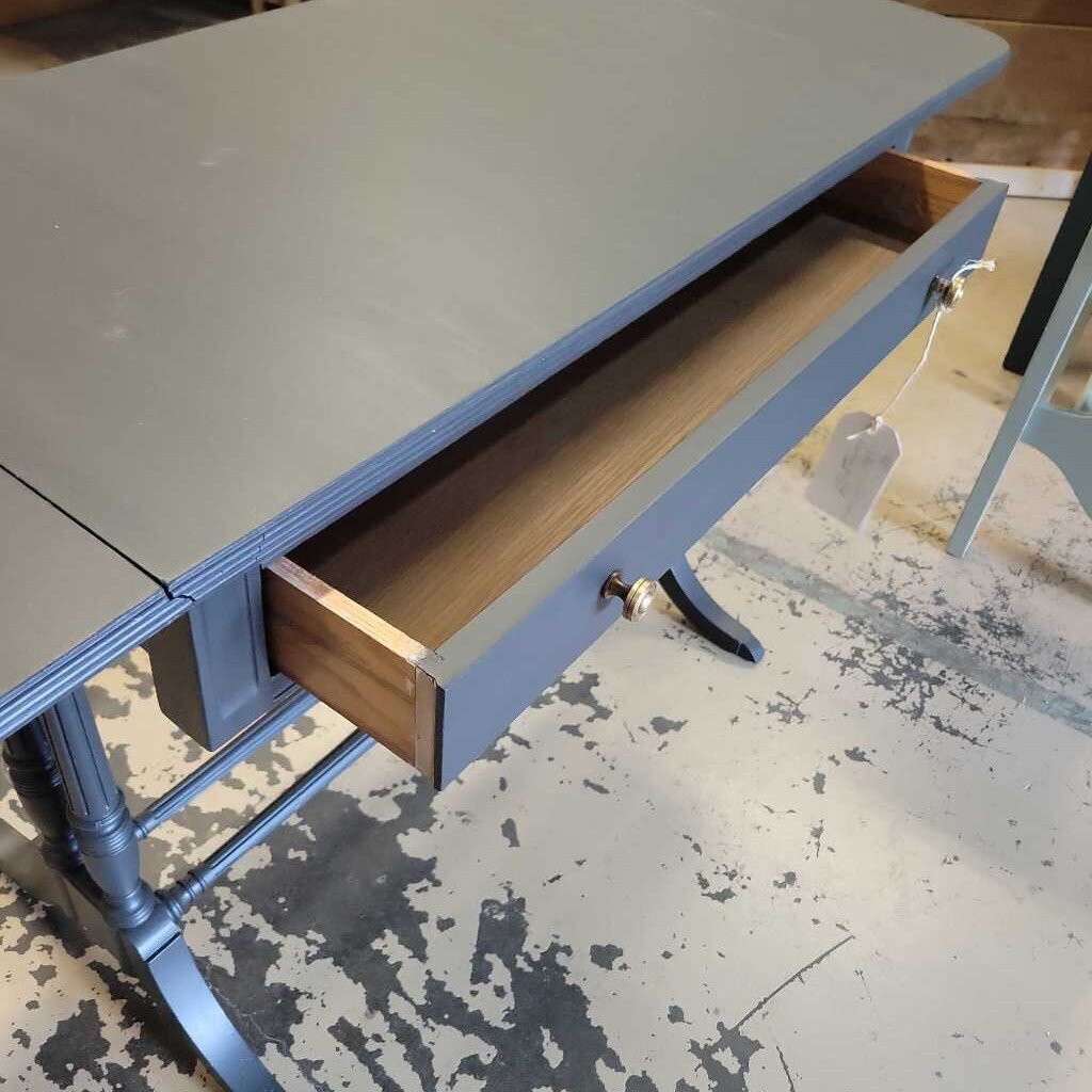 HB 1 Custom painted drop leaf hall table with drawer. Original brass hardware