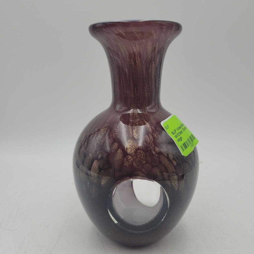 Vase Brown Glass W/Clear Circles 6" High (SLP)