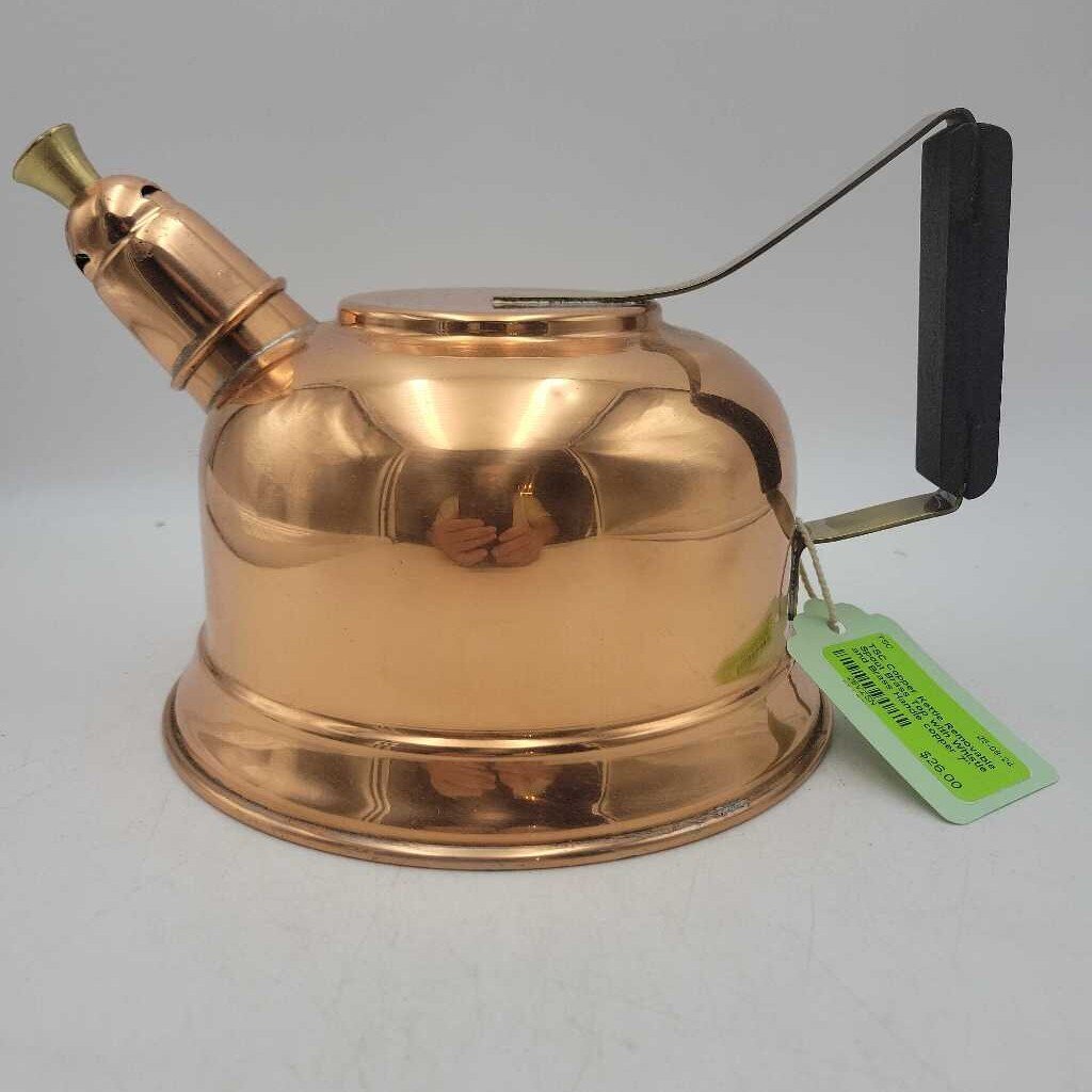 Copper Kettle Removable Spout Brass Top with Whistle and Brass Handle