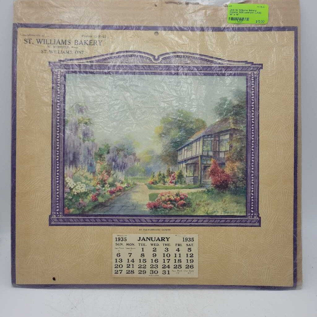 St Williams Bakery Ontario 1935 calendar (JAS)