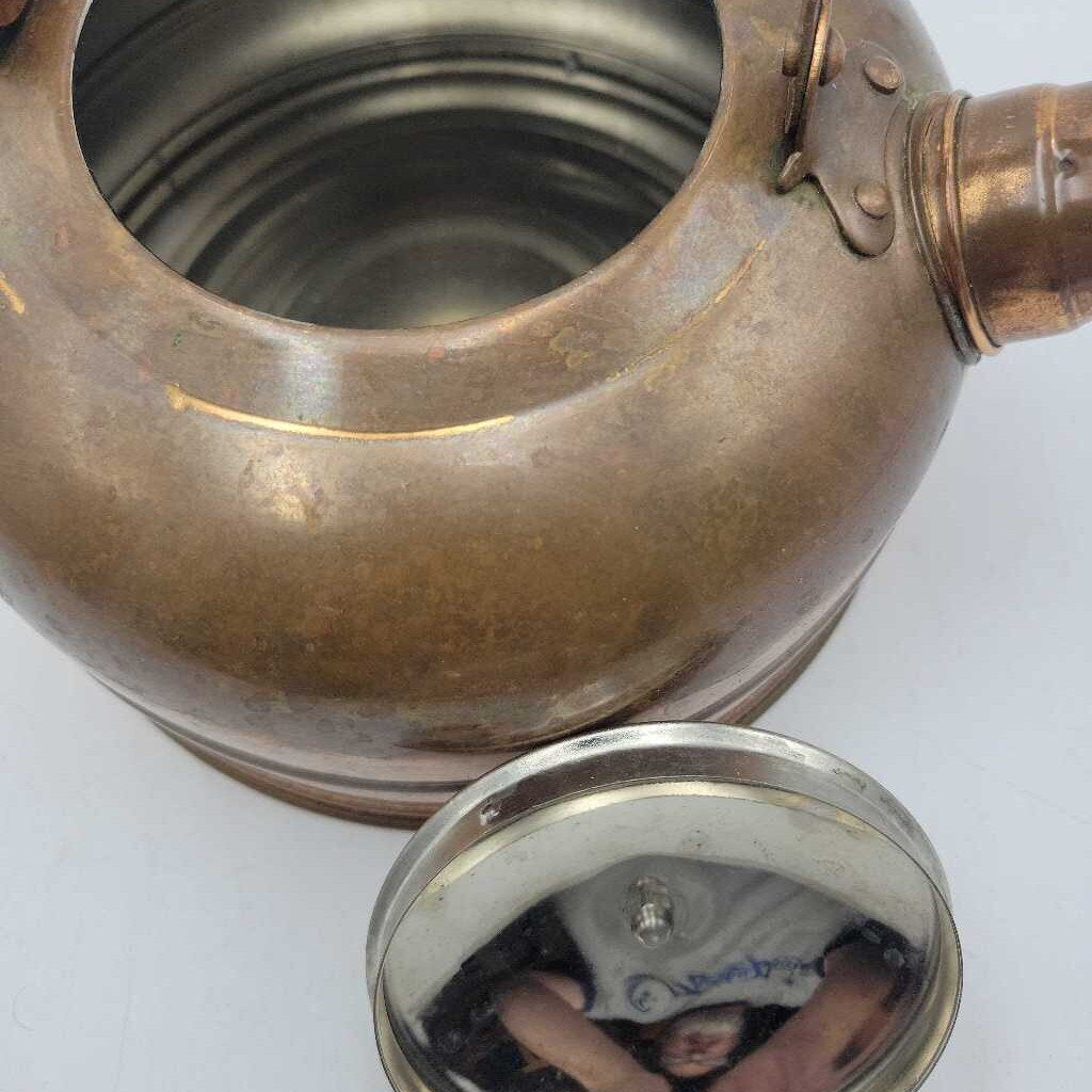 Vintage 7" Round Copper Kettle w/ Blue & White Ceramic Accents (SAL)