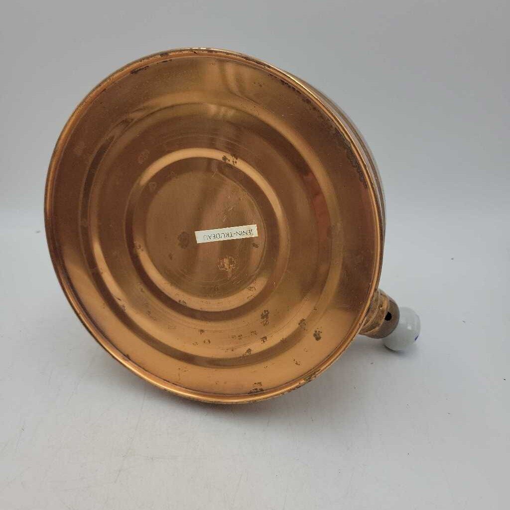 Vintage 7" Round Copper Kettle w/ Blue & White Ceramic Accents (SAL)