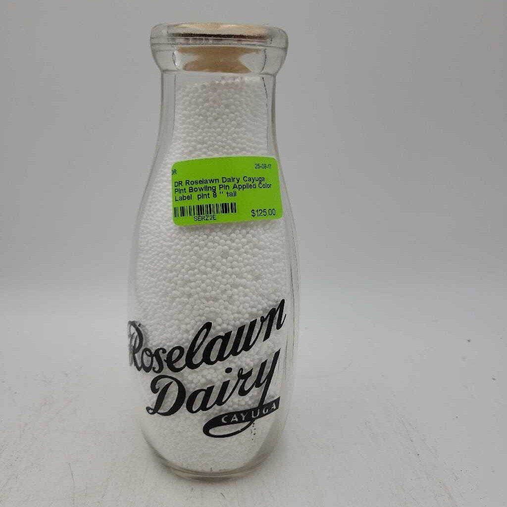 Applied Color Label Roselawn Dairy Cayuga Pint Bowling Pin Applied Color Label