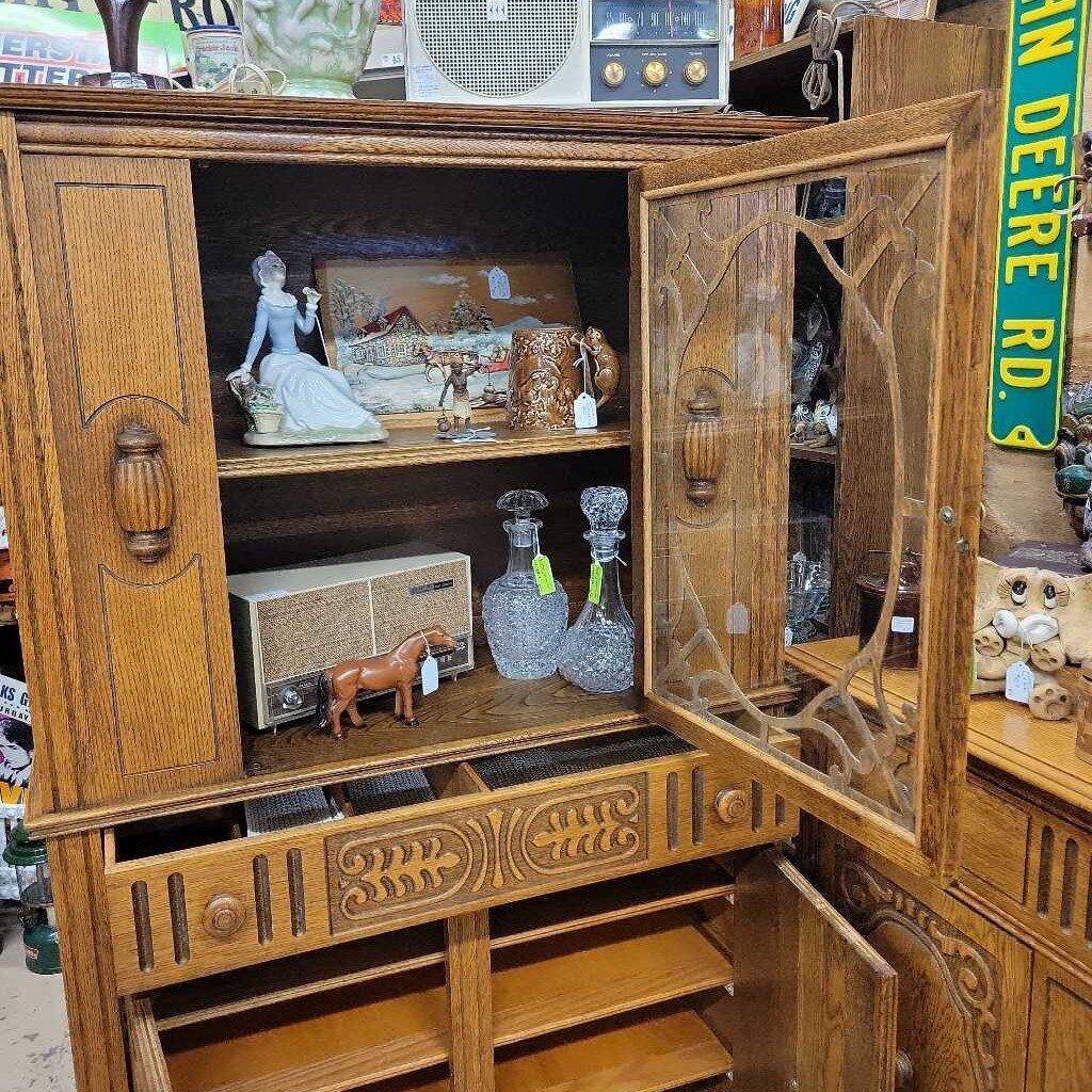 2 Piece Oak China Cabinet and Serve Buffet (BS) 1920's