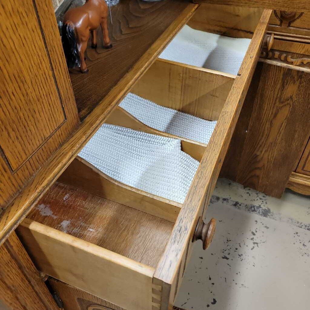 2 Piece Oak China Cabinet and Serve Buffet (BS) 1920's