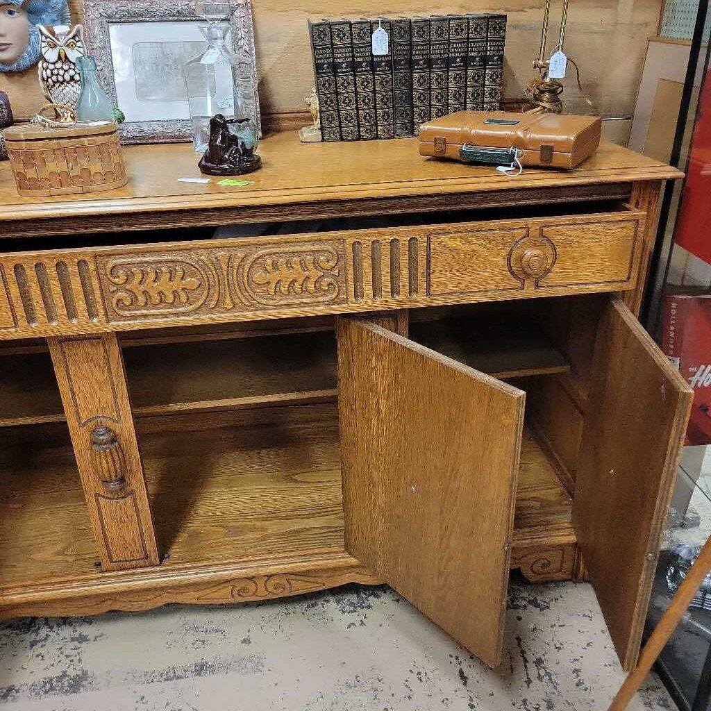 2 Piece Oak China Cabinet and Serve Buffet (BS) 1920's