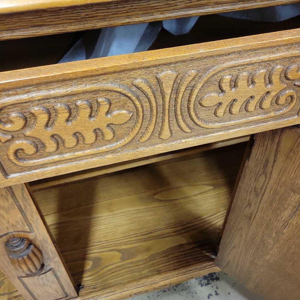 2 Piece Oak China Cabinet and Serve Buffet (BS) 1920's