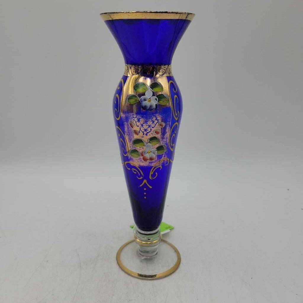 Art Glass hand painted Cobalt Bud Vase (DMG) 0662