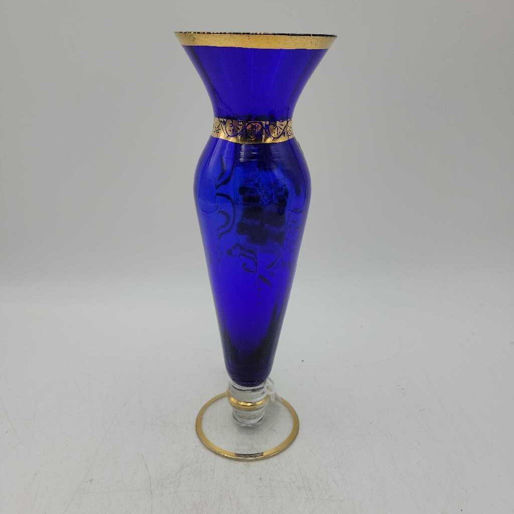 Art Glass hand painted Cobalt Bud Vase (DMG) 0662