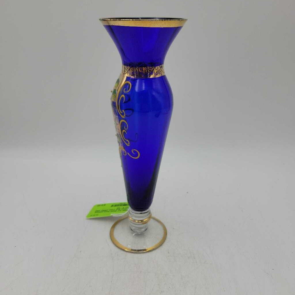Art Glass hand painted Cobalt Bud Vase (DMG) 0662