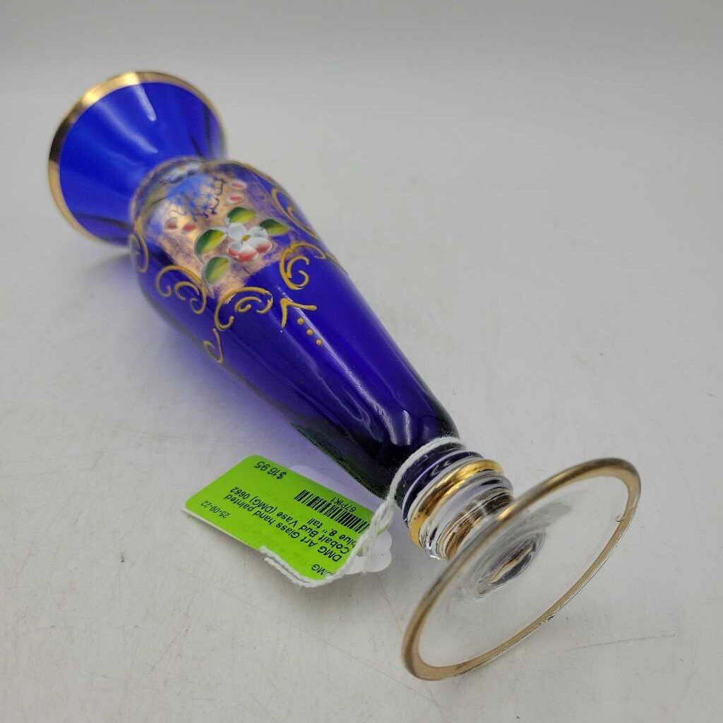 Art Glass hand painted Cobalt Bud Vase (DMG) 0662