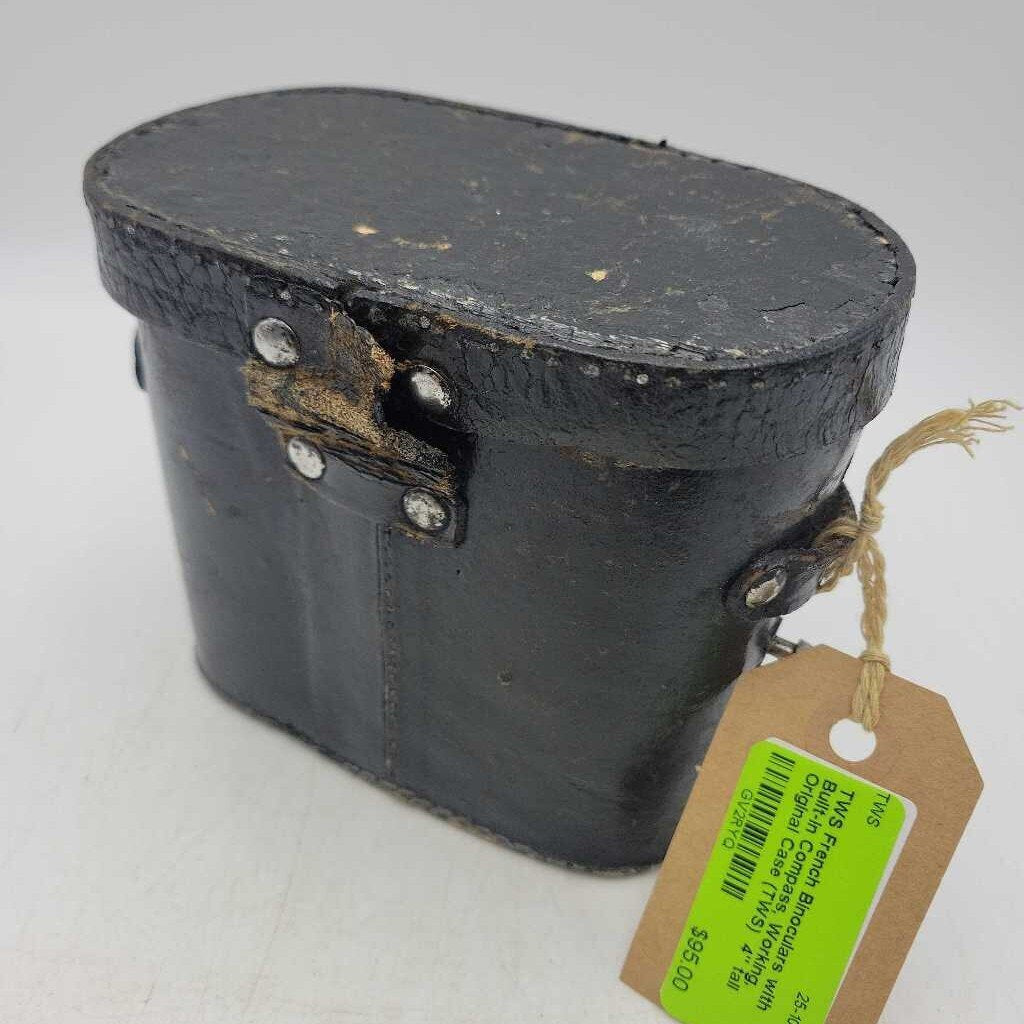 French Binoculars with Built-in Compass, Working, Original Case (TWS)