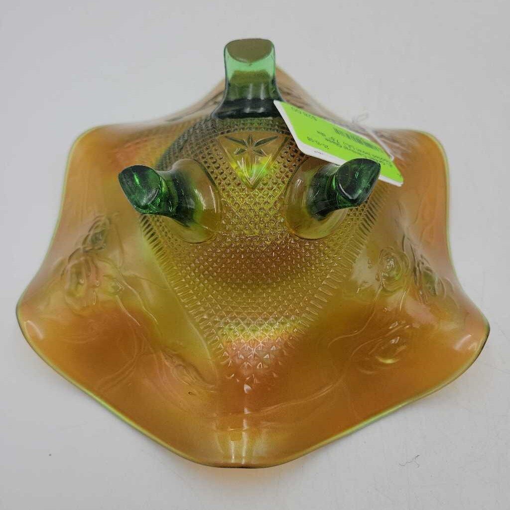 Green Carnival Glass footed bowl (JL)