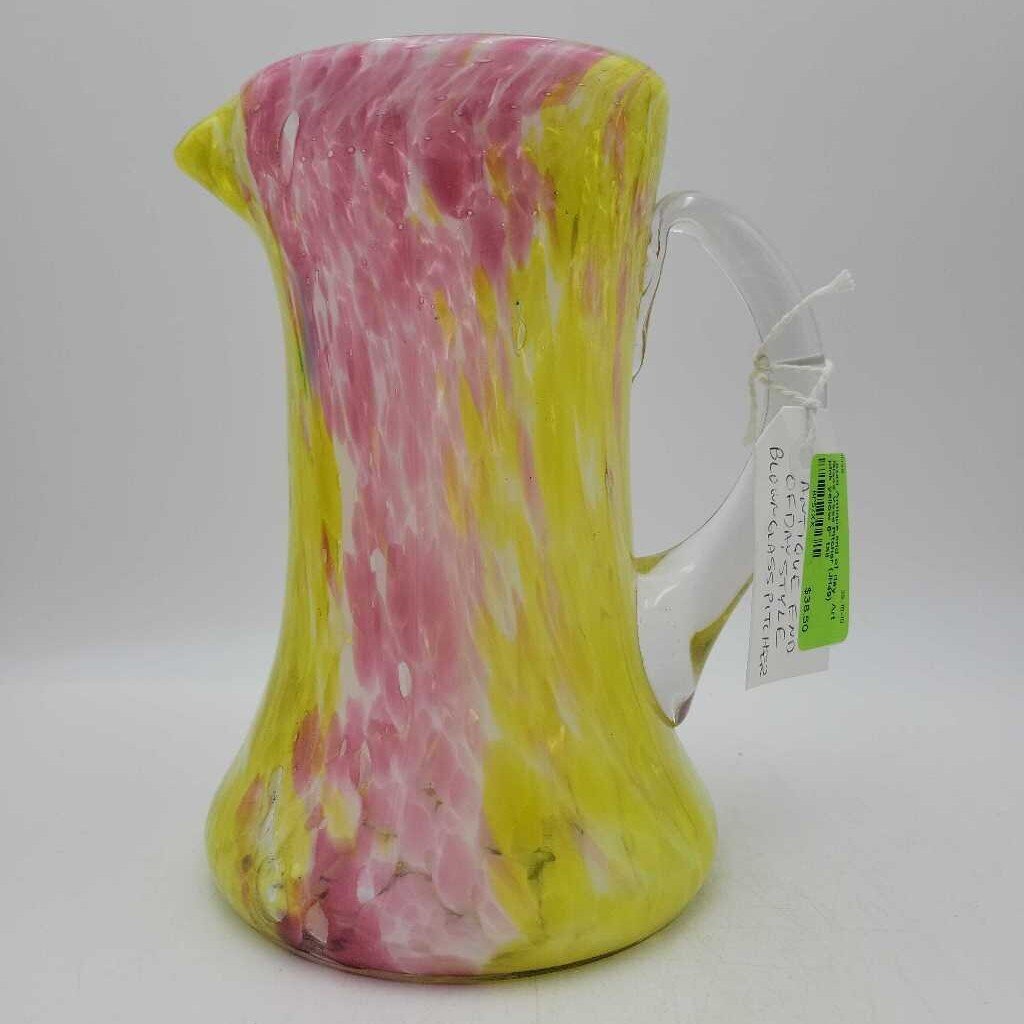 Antique end of day Art Glass Vase Pitcher (JH49) As Is 2 lip chips