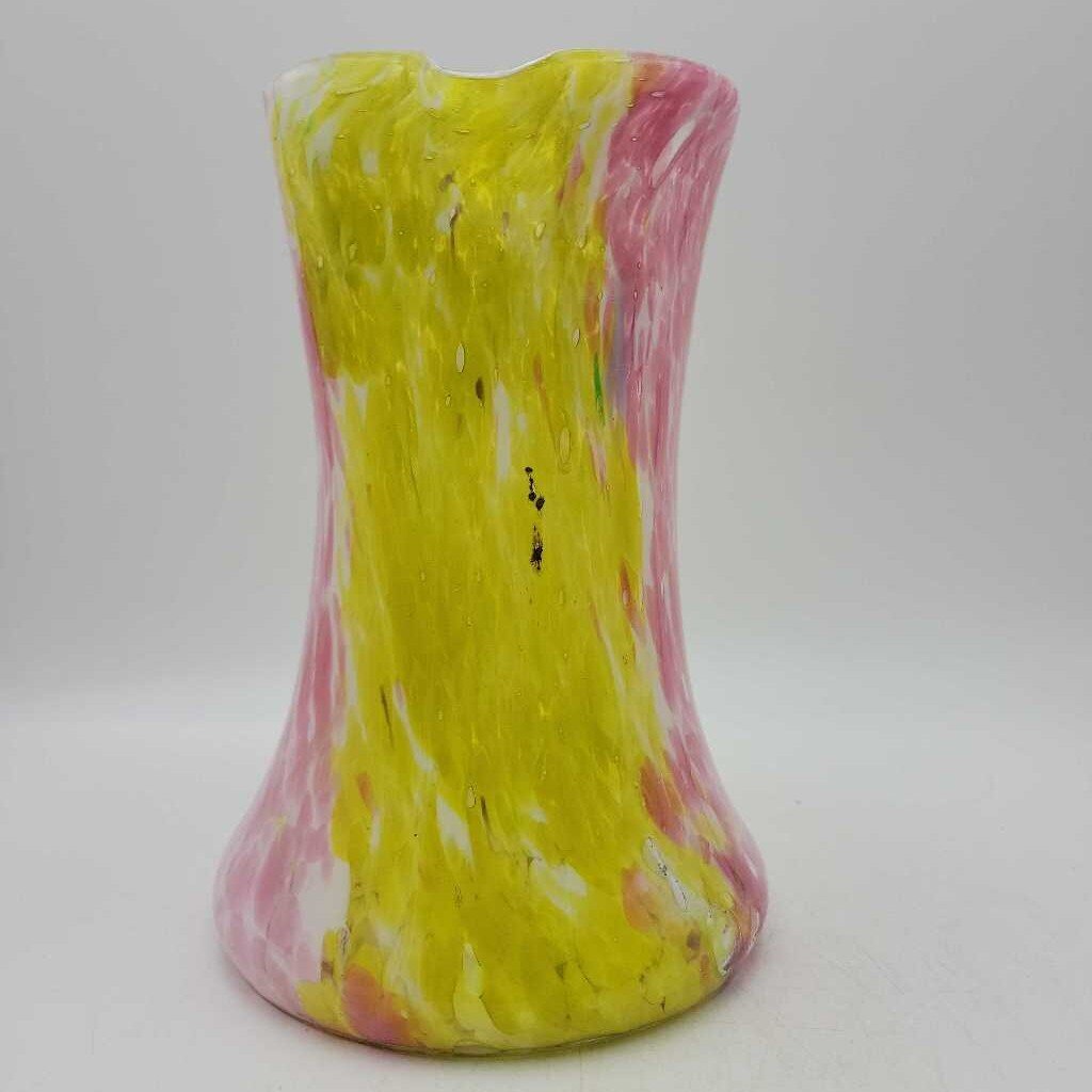 Antique end of day Art Glass Vase Pitcher (JH49) As Is 2 lip chips