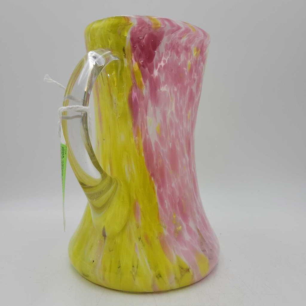 Antique end of day Art Glass Vase Pitcher (JH49) As Is 2 lip chips