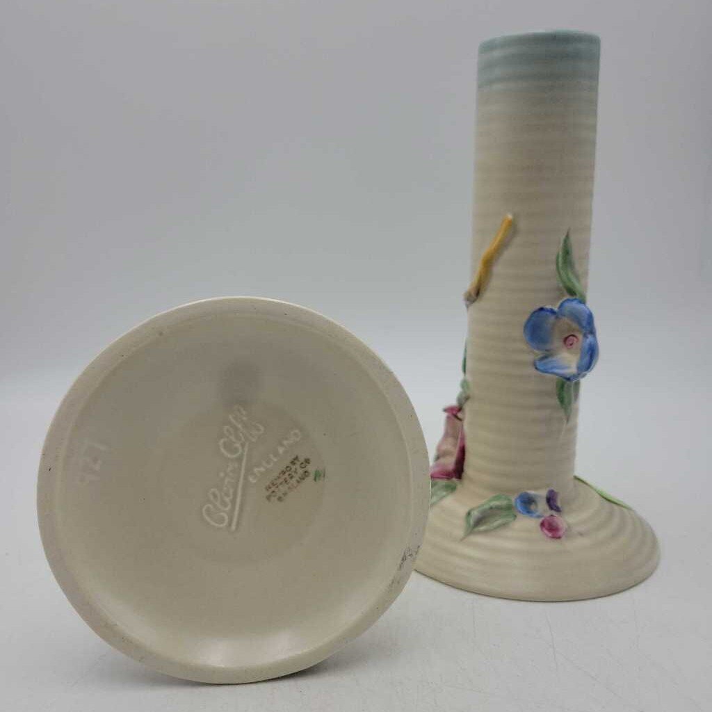 Clarice Cliff pair of vases ribbed "My Garden" (MARR)