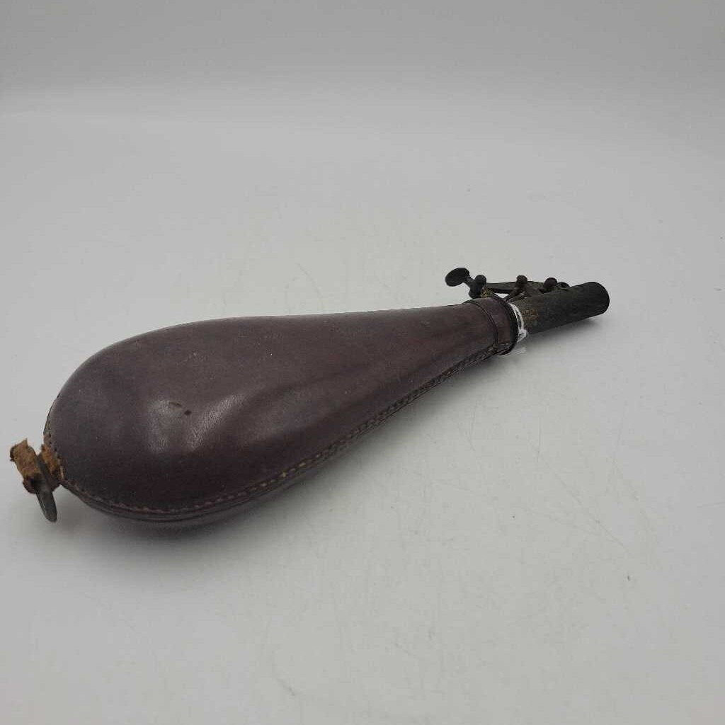 Antique leather bound Gun Powder Shot Flask Full (BS)