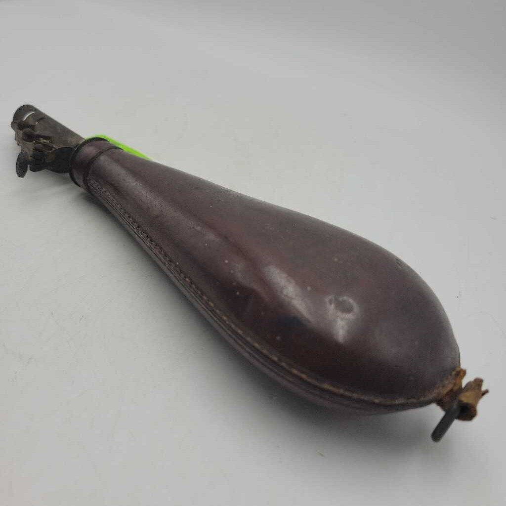 Antique leather bound Gun Powder Shot Flask Full (BS)