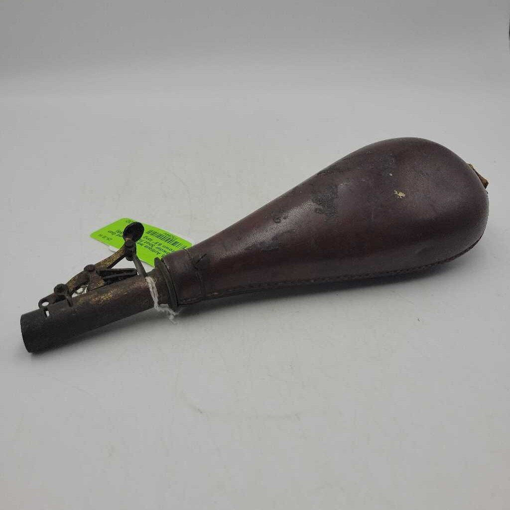 Antique leather bound Gun Powder Shot Flask Full (BS)