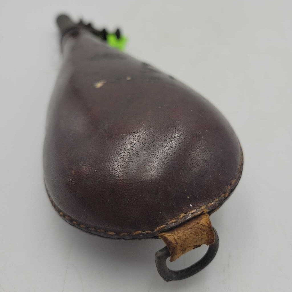Antique leather bound Gun Powder Shot Flask Full (BS)