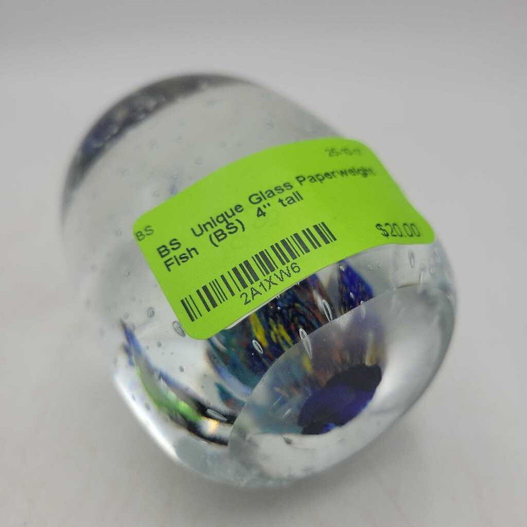 Unique Glass Paperweight Fish (BS)