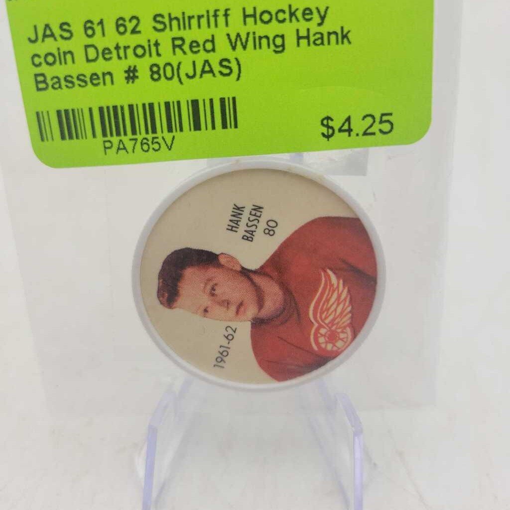 61 62 Shirriff Hockey coin Detroit Red Wing Hank Bassen # 80(JAS)
