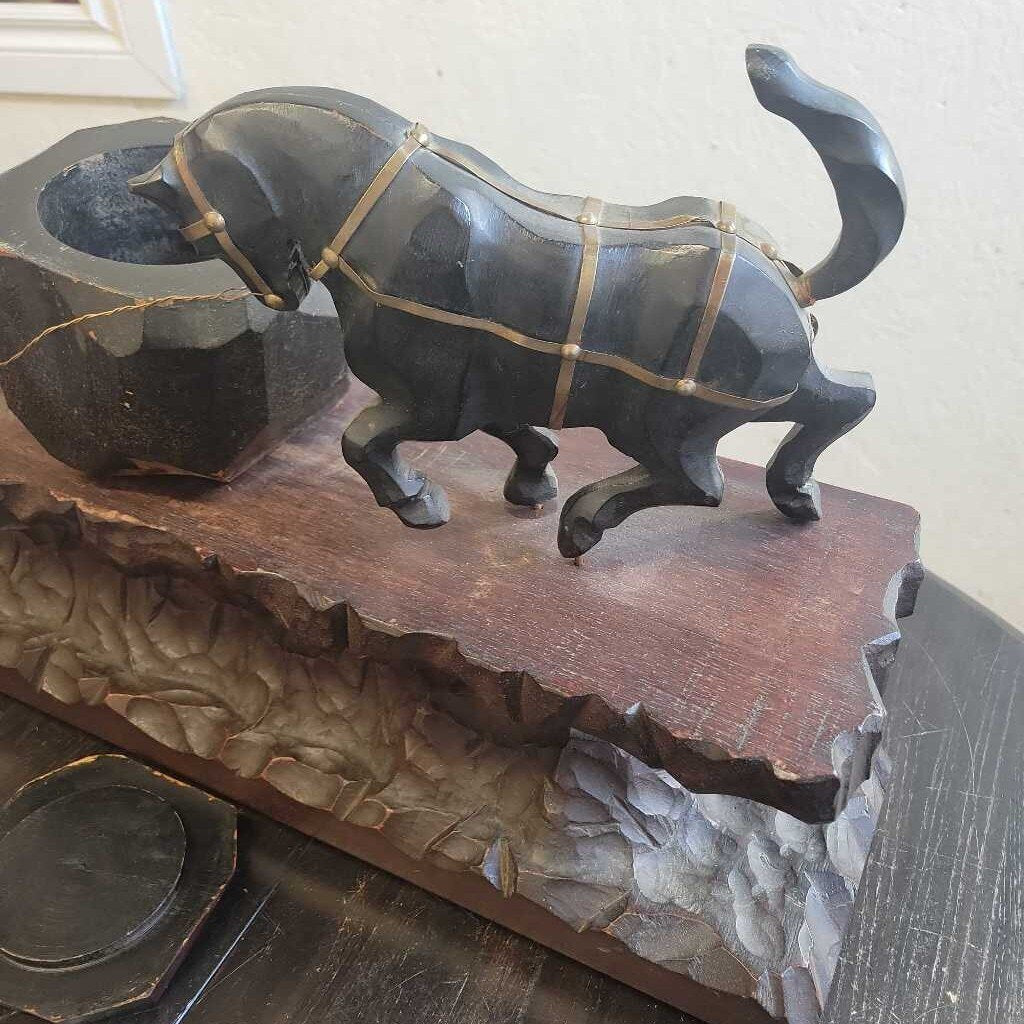 2 Piece Rare Wooden Carving Horse and man Humidor ? (JAS)