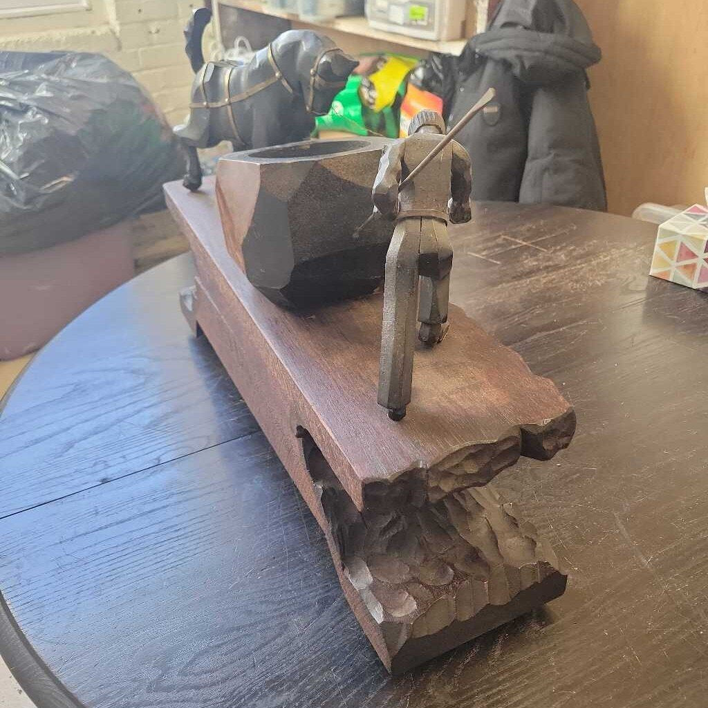 2 Piece Rare Wooden Carving Horse and man Humidor ? (JAS)