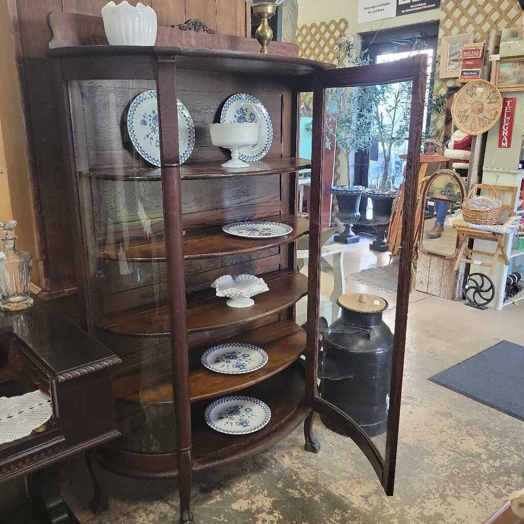 Antique Oak Curved Glass Cabinet (YVO) (511)