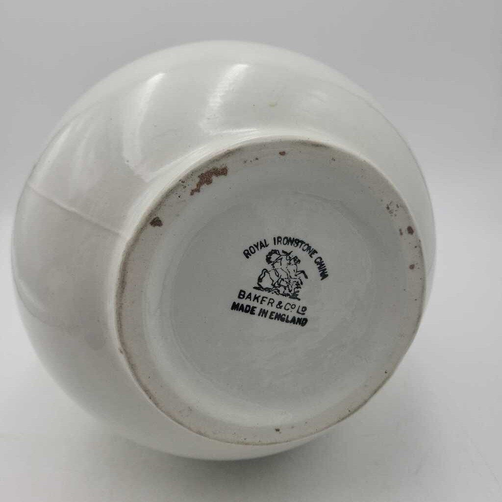 White ironstone pitcher Baker & Co. (JL)