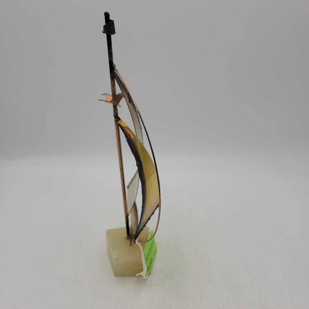 Brass sailboat mounted on Stone Signed (TRE)
