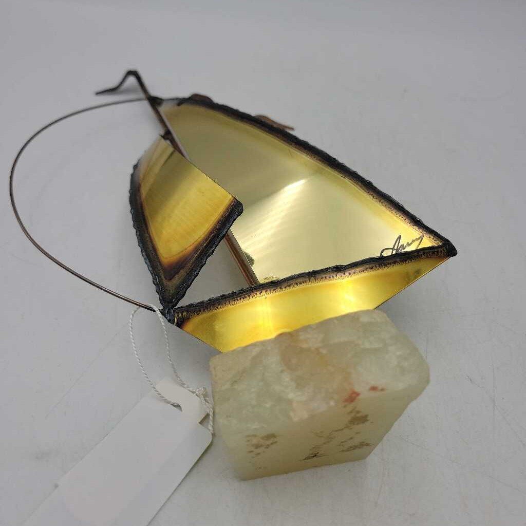 Brass sailboat mounted on Stone Signed (TRE)