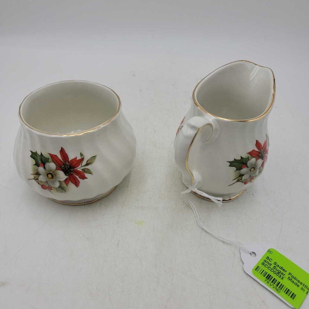 Sadler Poinsettia Cream and Sugar, Made in England SCCD0033