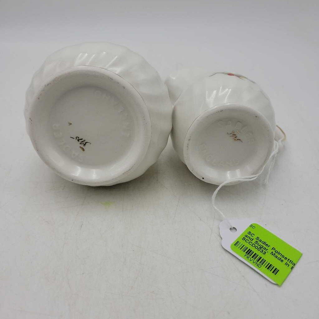 Sadler Poinsettia Cream and Sugar, Made in England SCCD0033