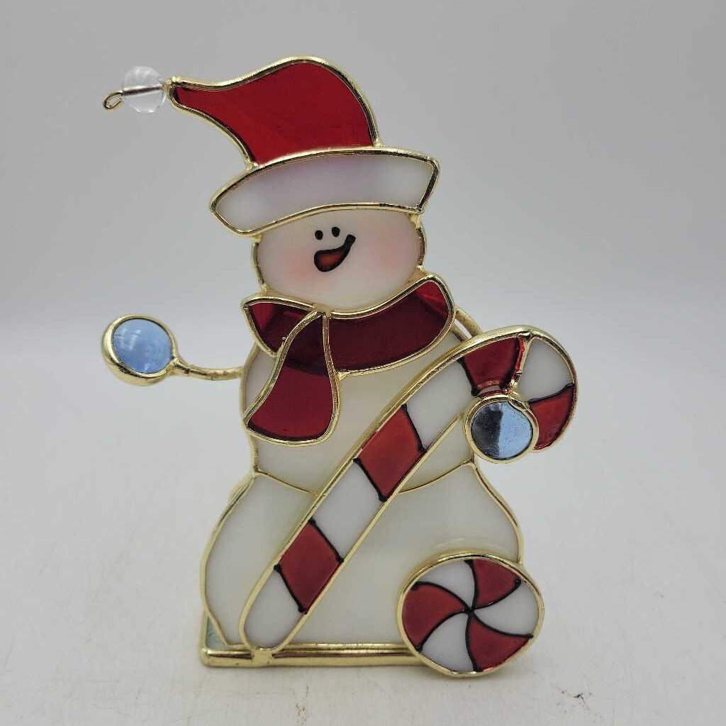 Stained Glass 6.5" Snowman Tealight Holder (SLP)