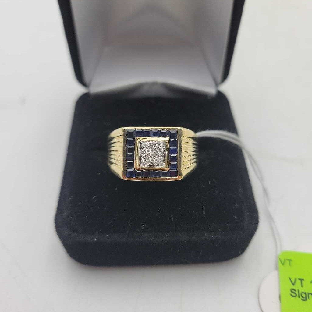 14k Diamond & Sapphire Signet Style Ring - 13402