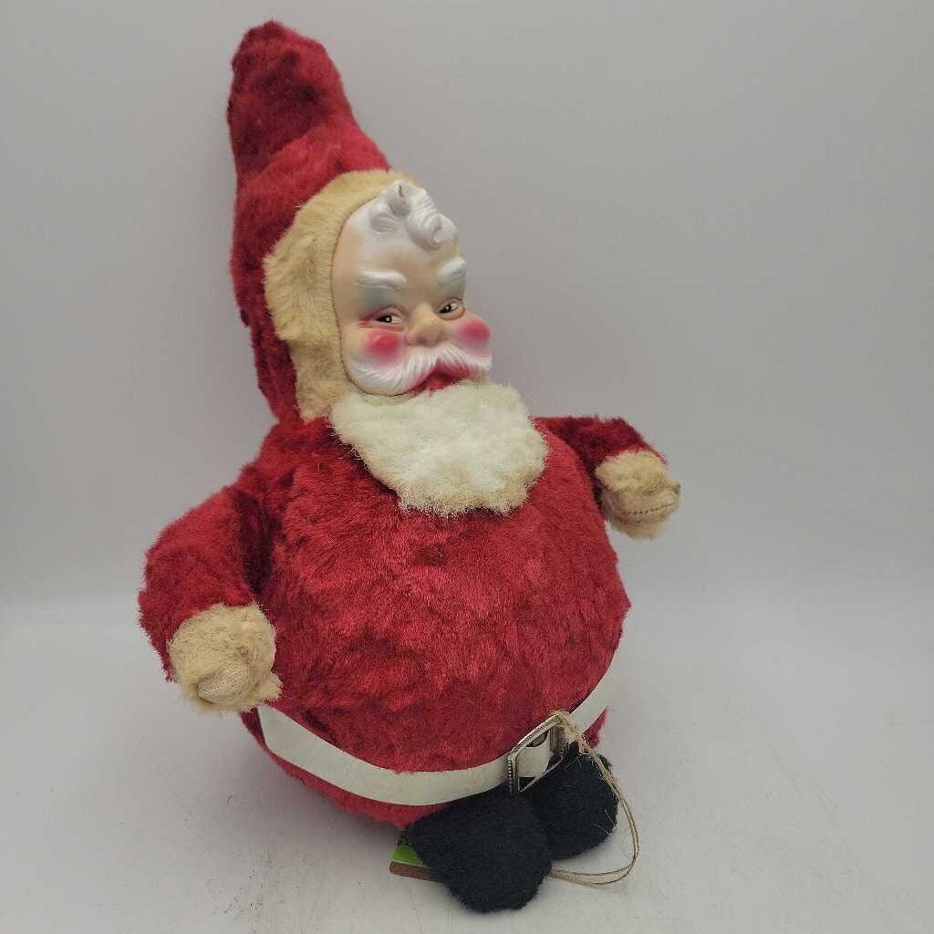 Vintage 1950's Bijou Roily Poly Rubber-Faced Plush Santa (New York) (SAL)