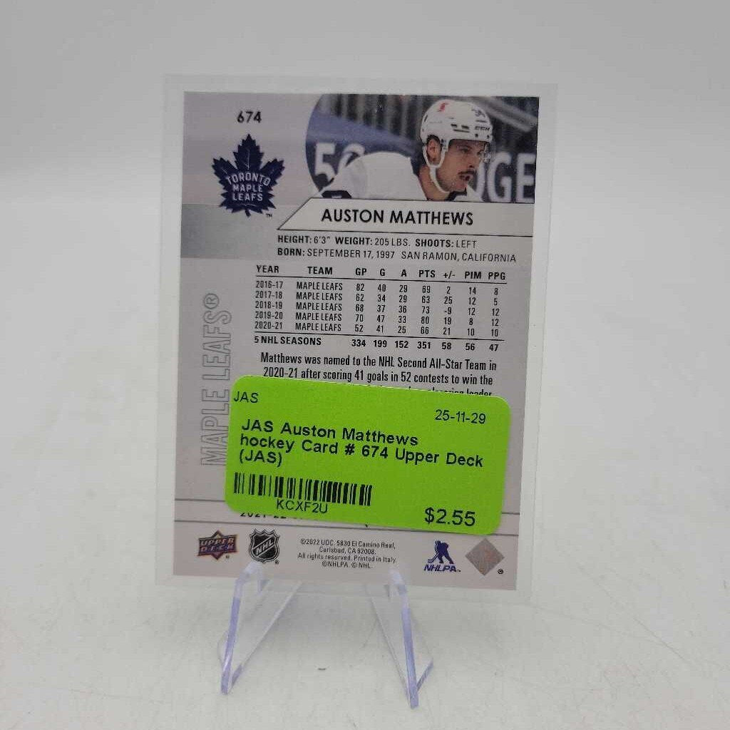 Auston Matthews hockey Card # 674 Upper Deck (JAS)