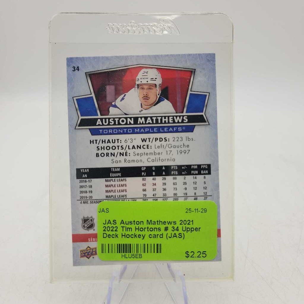Auston Mathews 2021 2022 Tim Hortons # 34 Upper Deck Hockey card (JAS)