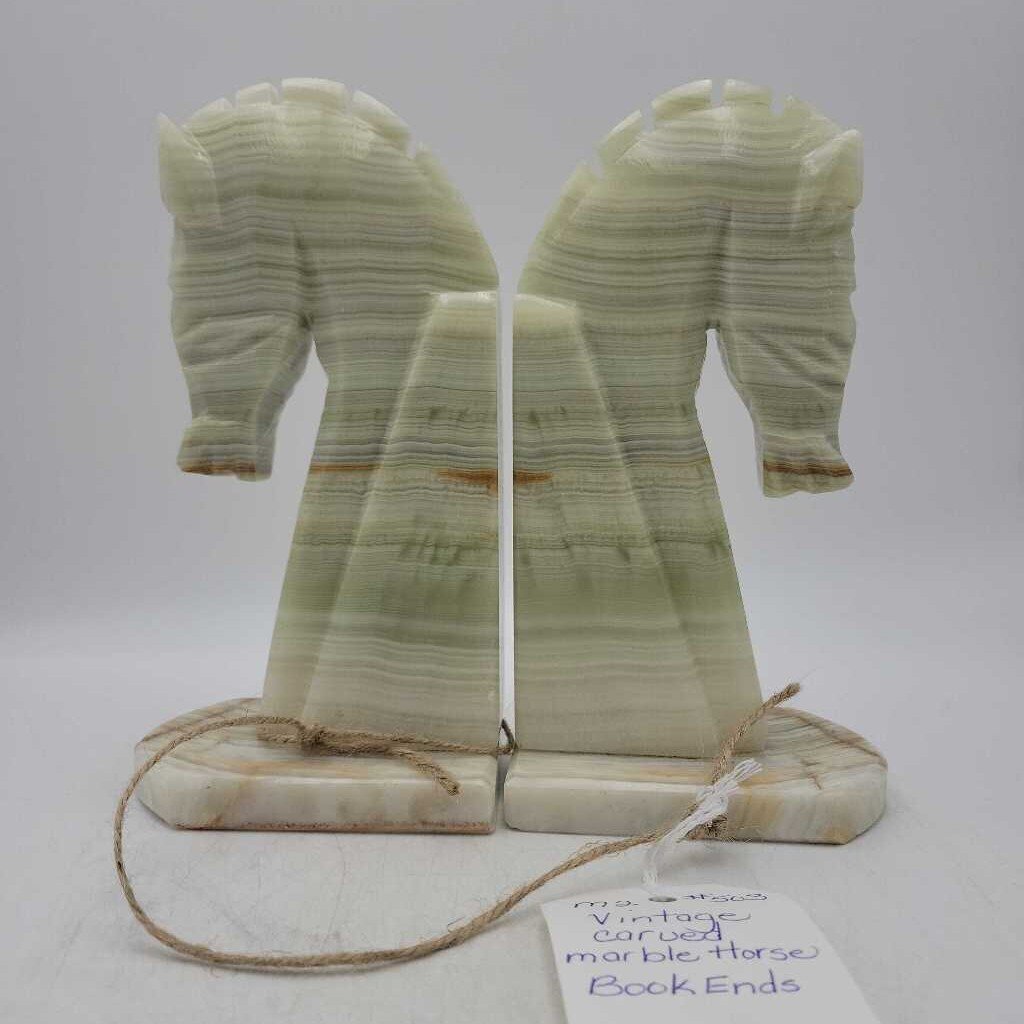 Vintage Carved Marble Horse Bookends (M2) # 503