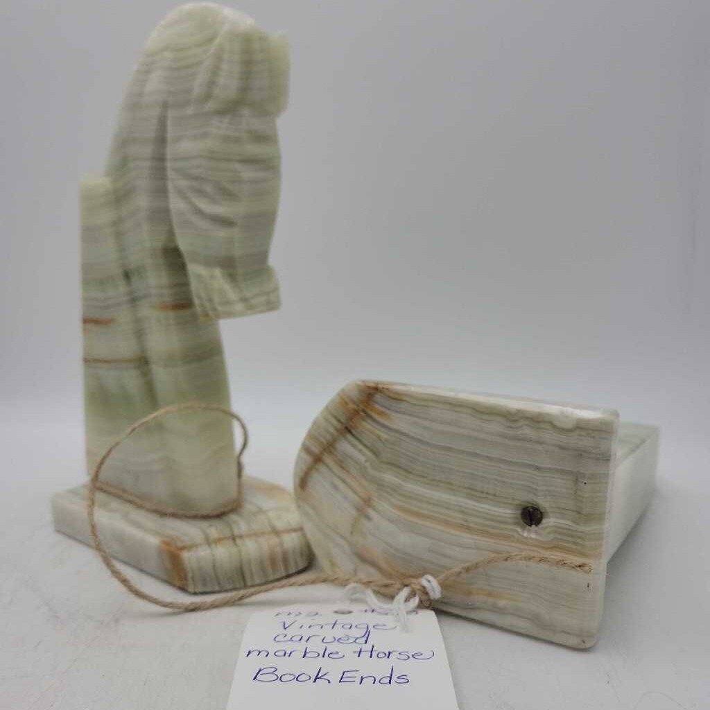 Vintage Carved Marble Horse Bookends (M2) # 503