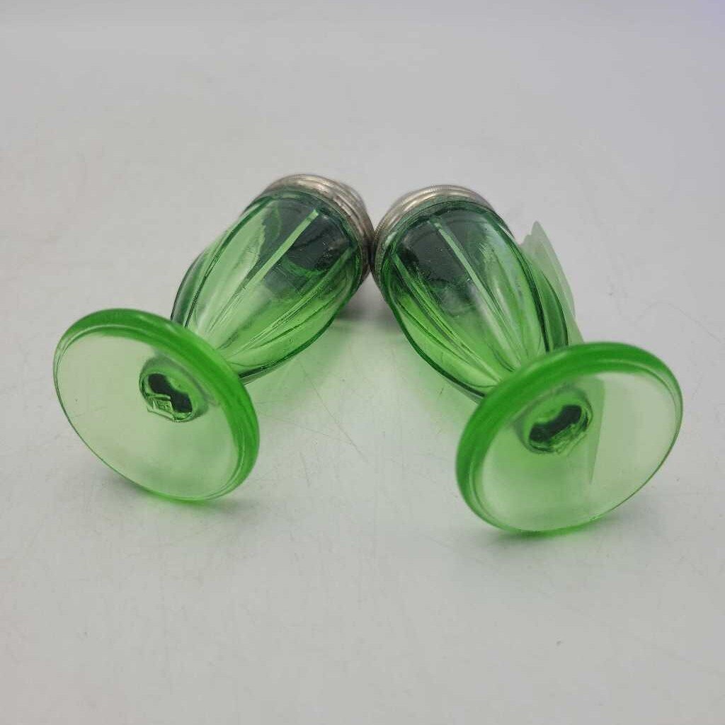 Hazel Atlas 1930's Uranium Glass Salt & Pepper Ribbon Pattern (RHA)