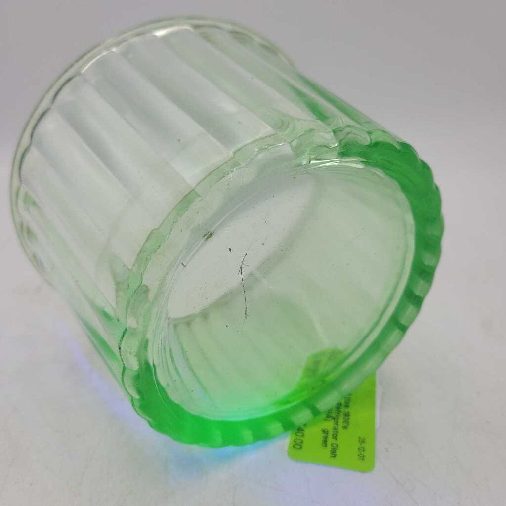 Hazel Atlas 1930's Uranium Glass Refrigerator Dish Ribbon Pattern (RHA)