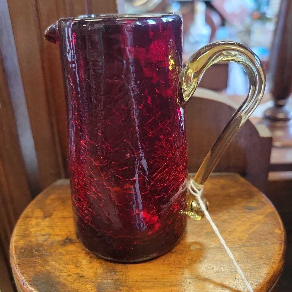 Vintage Hand Blown Red Crackle Pitcher #604
